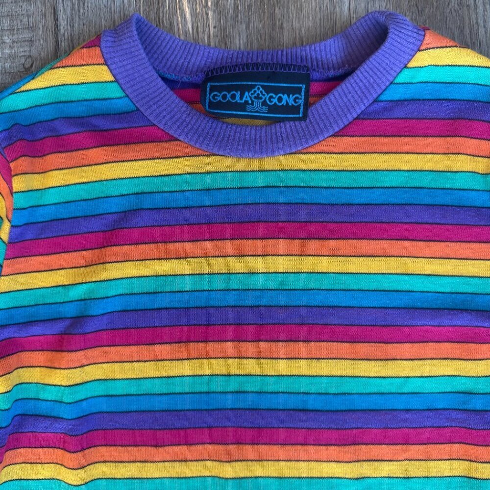 Vintage 80s Goolagong Rainbow Long Sleeve Shirt Small - Picture 2 of 2